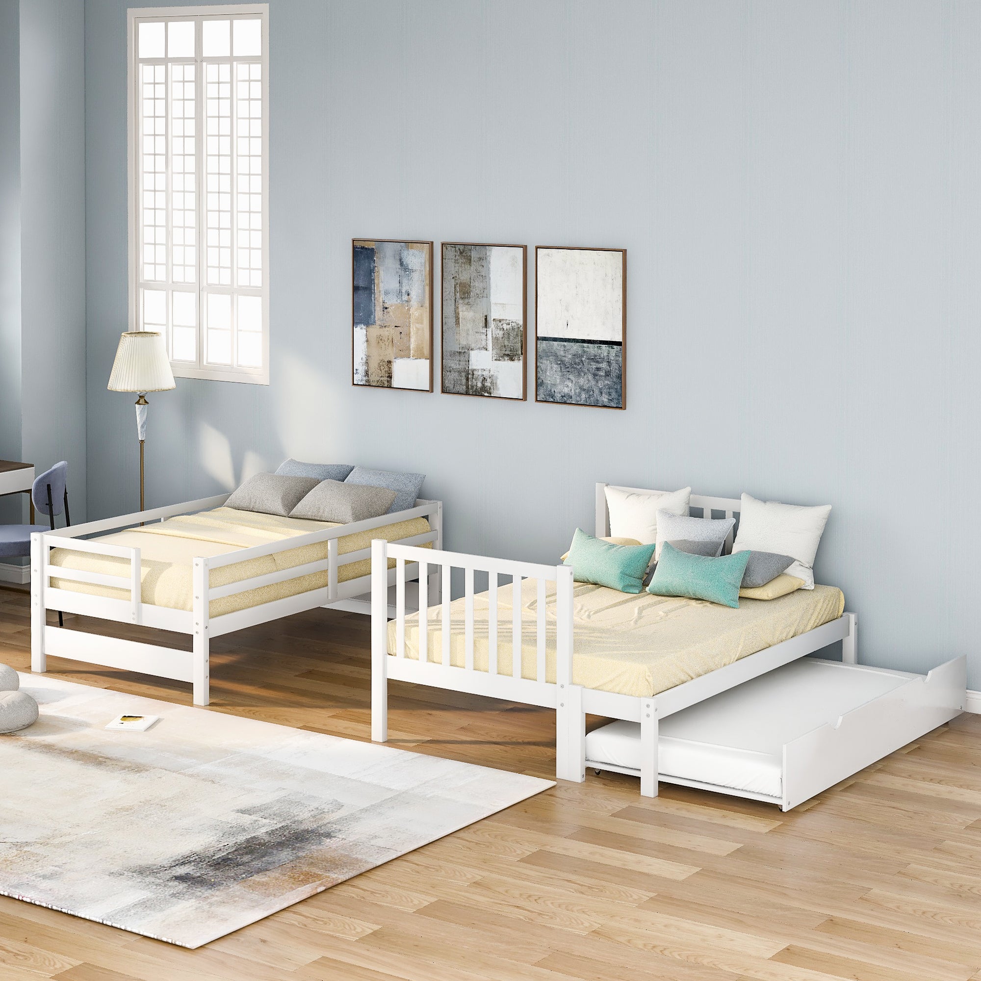 Twin over Twin/Full Bunk Bed with Twin Size Trundle (White)(OLD SKU :LP000025AAK) - Atlantic Fine Furniture Melbourne FL