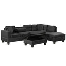 Modern Sectional Sofa With Storage Ottoman, L - Shape Couch With 2 Pillows And Cup Holders