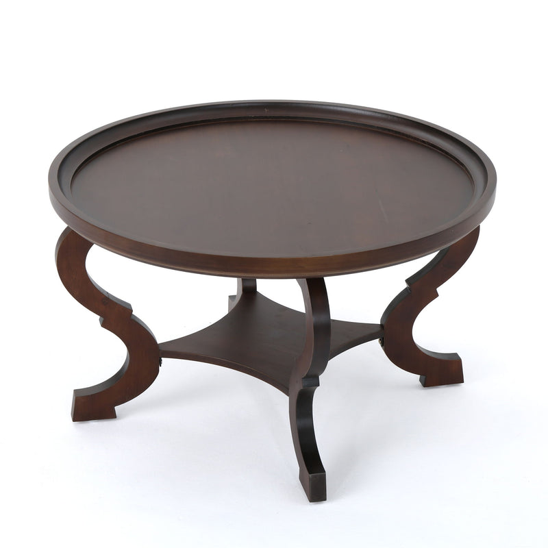 Elegant Coffee Table With Rimmed Top And Curved Design