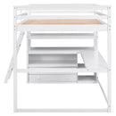 Full Size Loft Bed with Desk and Shelves,Two Built-in Drawers,White(Old SKU: SM000416AAK)