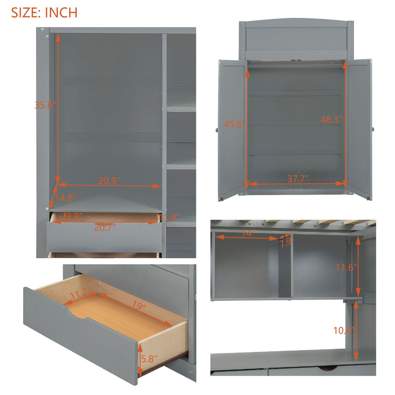 Loft Bed With Desk, Wardrobes, 4 Drawers And 4 Shelves