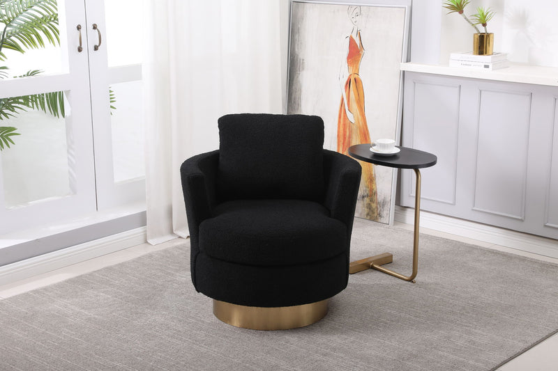 Teddy Swivel Barrel Chair, Swivel Accent Chairs Armchair For Living Room, Reading Chairs For Bedroom Comfy, Round Barrel Chairs With Gold Stainless Steel Base - Black