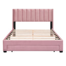 Queen Size Storage Bed Velvet Upholstered Platform Bed with a Big Drawer - Pink