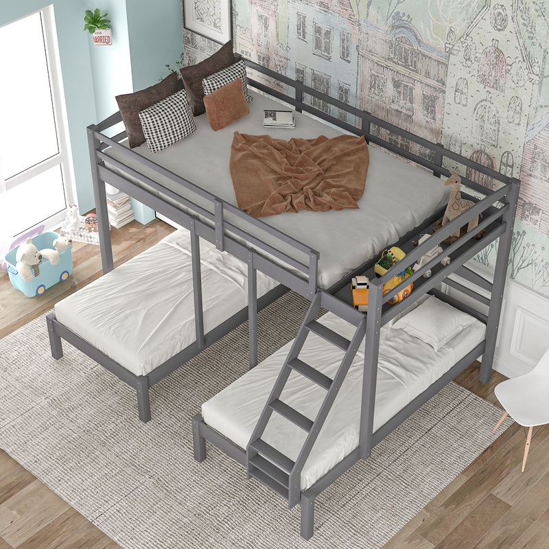 Full Over Twin & Twin Bunk Bed, Triple Bunk Bed Gray