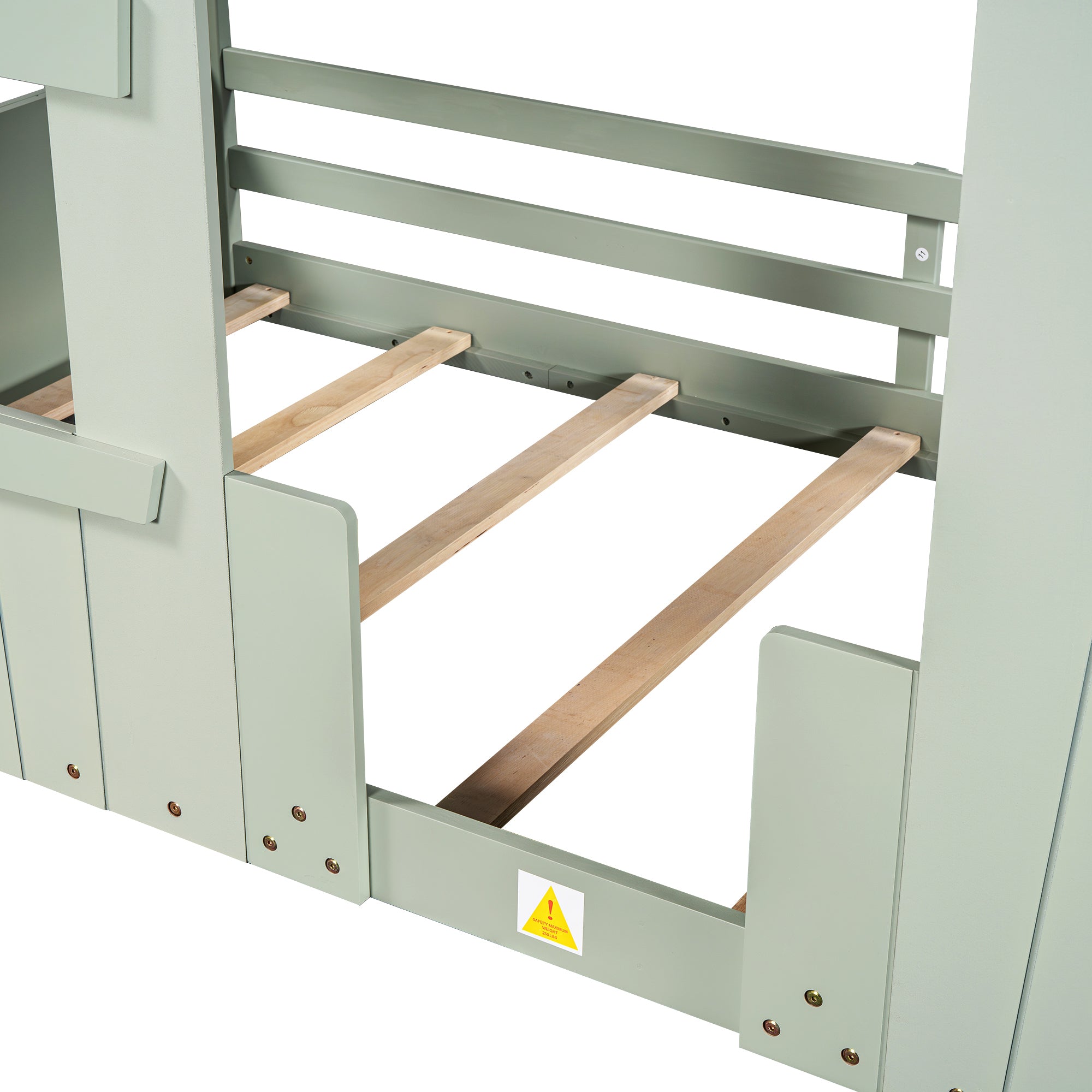 Wood Full Size House Bed with Roof, Window and Guardrail, Light Green - Atlantic Fine Furniture Melbourne FL