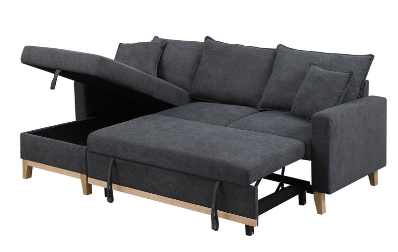 Colton - 84.Woven Reversible Sleeper Sectional Sofa With Storage Chaise - Dark Gray