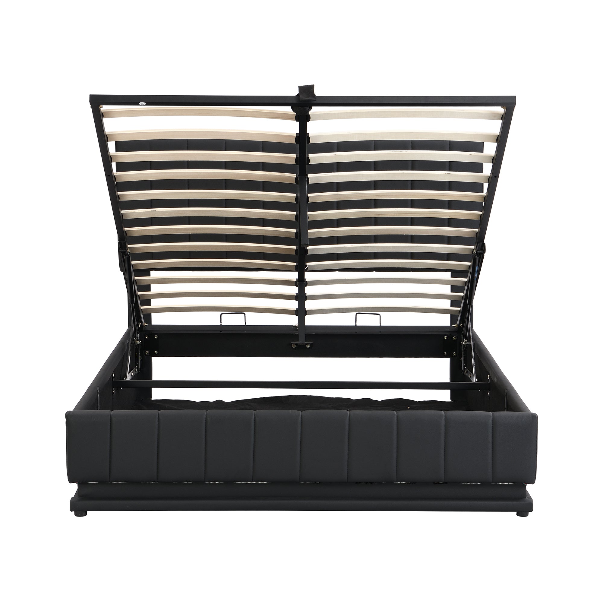 Full Size Upholstered Bed with Hydraulic Storage System and LED Light, Modern Platform Bed with Sockets and USB Ports, Black - Atlantic Fine Furniture Melbourne FL