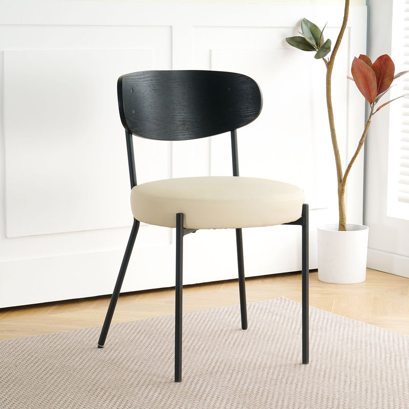 Modern Bentwood Dining Chair, Metal Legs, Ash Veneer Back, (Set of 2) - Cream