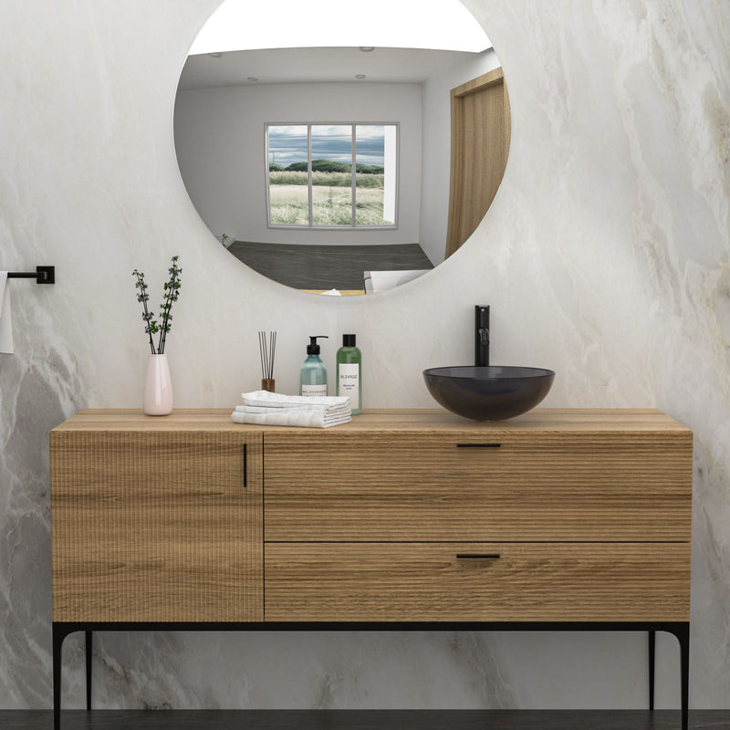 Artistic Tempered Glass Vessel Sink With Pop Up Drain