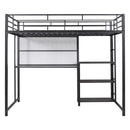 Metal Loft Bed With Desk, 3 Shelves And Ladder
