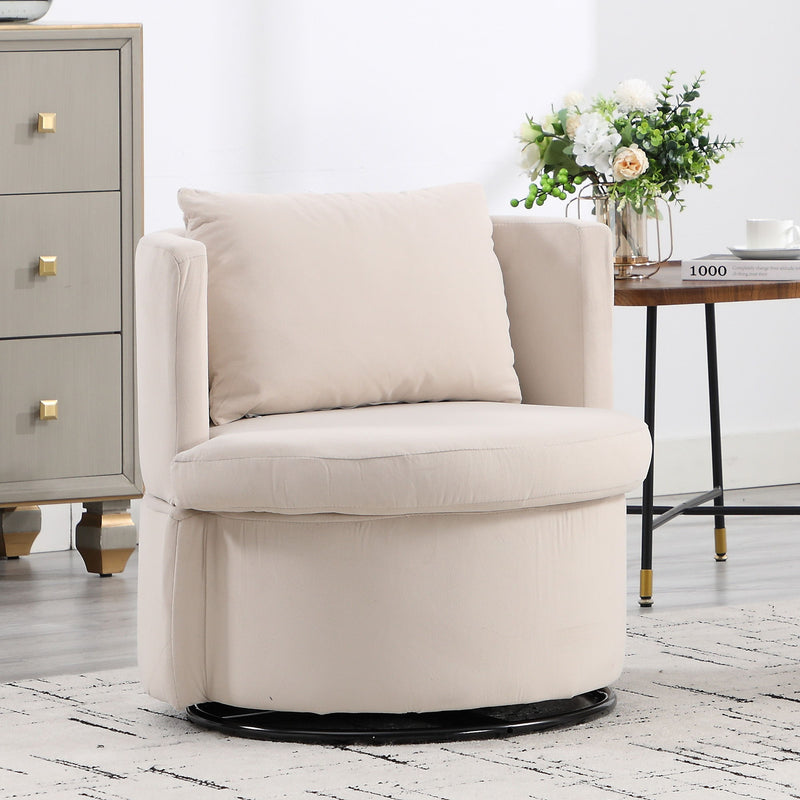 Upholstered Barrel Accent Chair With Ottoman, Living Room Side Chair With Storage, Single Sofa Armchair