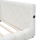 Upholstered Full Size Platform Bed With LED Belt And USB Ports - White