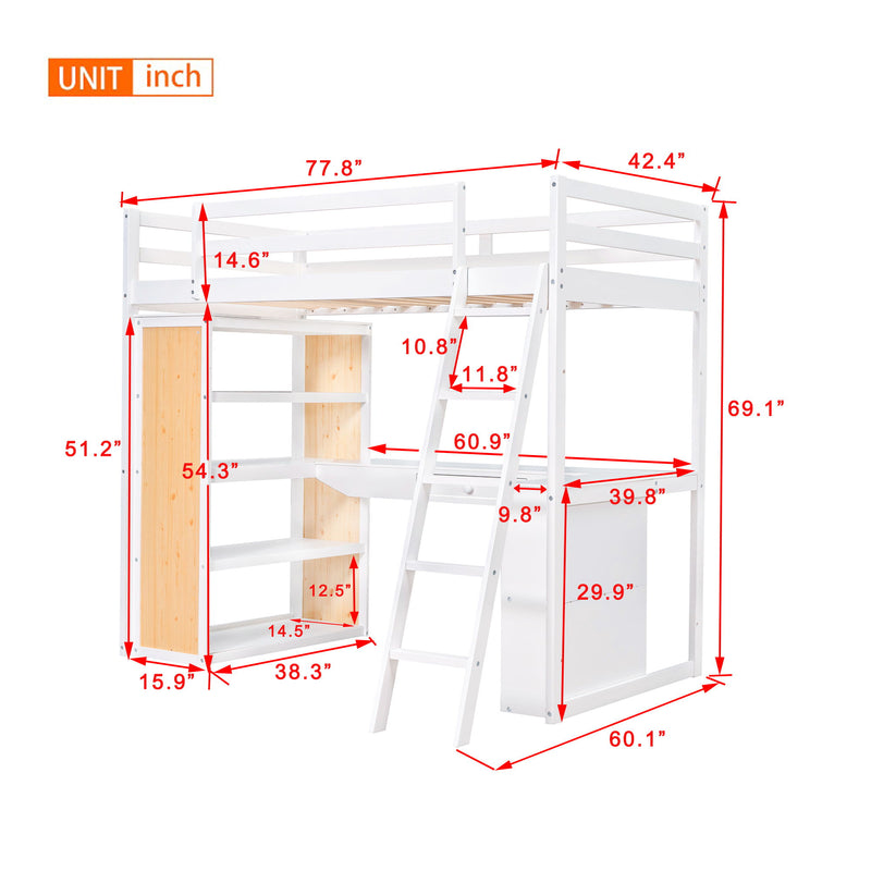 Loft Bed With Ladder, Shelves, And Desk