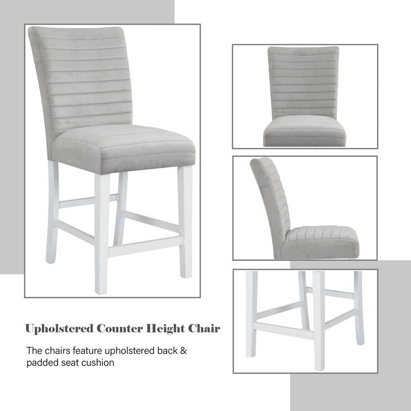 Elizaveta - Counter Height Chair (Set of 2) - Gray Velvet, Faux Crystal Diamonds &White High Gloss Finish