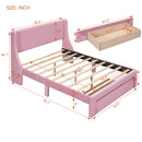 Full Size Storage Bed Velvet Upholstered Platform Bed with a Big Drawer - Pink