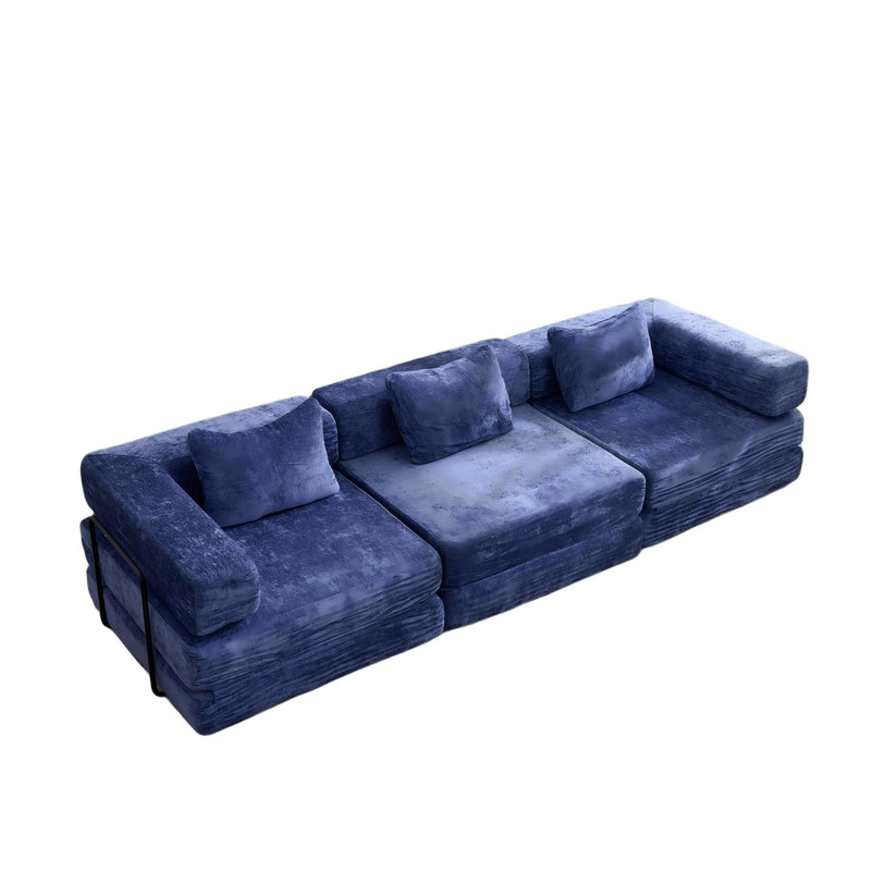 Convertible Floor Sofa Bed With Fixed Shape Frame, Boneless Modular Sectional Sofa, For Living Room - Dark Blue