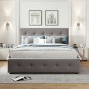 Upholstered Platform Bed With Classic Headboard And Drawers, No Box Spring Needed