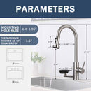3 In 1 Kitchen Faucet With Press Type Glass Rinser, High Arc Pull Down Sprayer