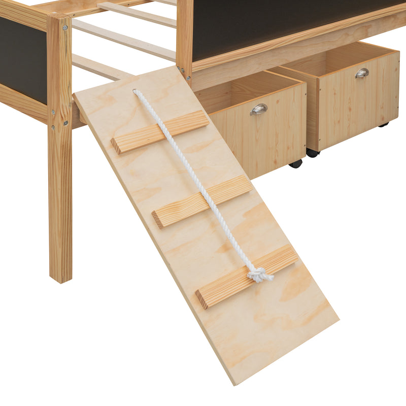 Twin size Loft Bed Wood Bed with Two Storage Boxes - Natrual ( old sku: LP000075AAM )