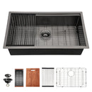 Workstation Kitchen Sink 30" X 18" X 10" Single Bowl Undermount 16 Gauge - Gunmetal Black