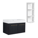 Modern Wall Mounted Bathroom Vanity With Thick Edge Resin Sink And Storage Rack