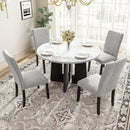 5 Piece Round Dining Table Set, Dining Table And 4 Upholstered Chairs For Dining Room, Kitchen Room, Living Room - White / Gray