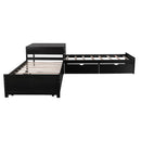 L-shaped Platform Bed with Trundle and Drawers Linked with built-in Desk,Twin,Espresso
