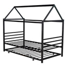 Twin Size Metal House Shape Platform Bed with Trundle,Black
