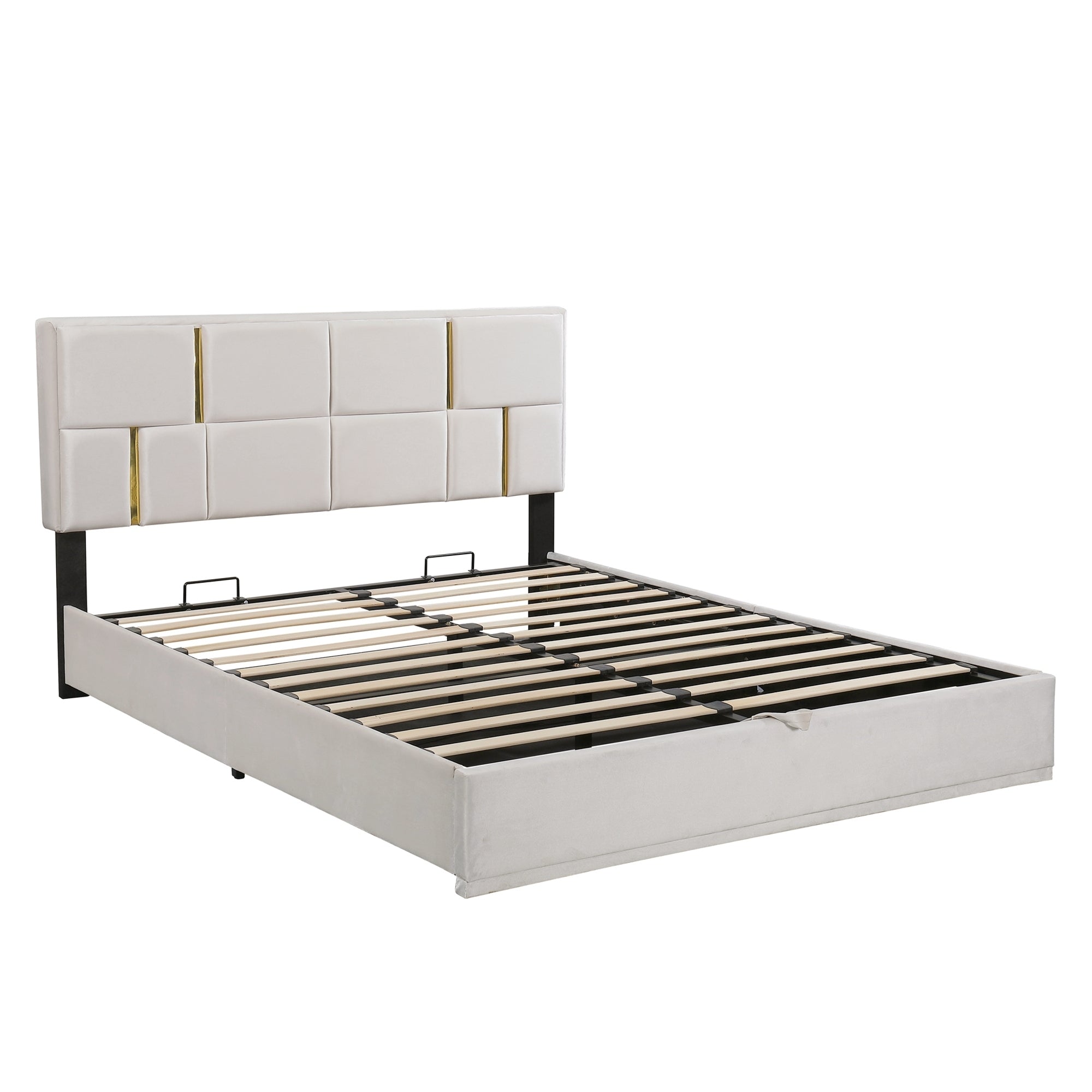 Queen Size Upholstered Platform Bed with Hydraulic Storage System,No Box Spring Needed,Beige - Atlantic Fine Furniture Melbourne FL