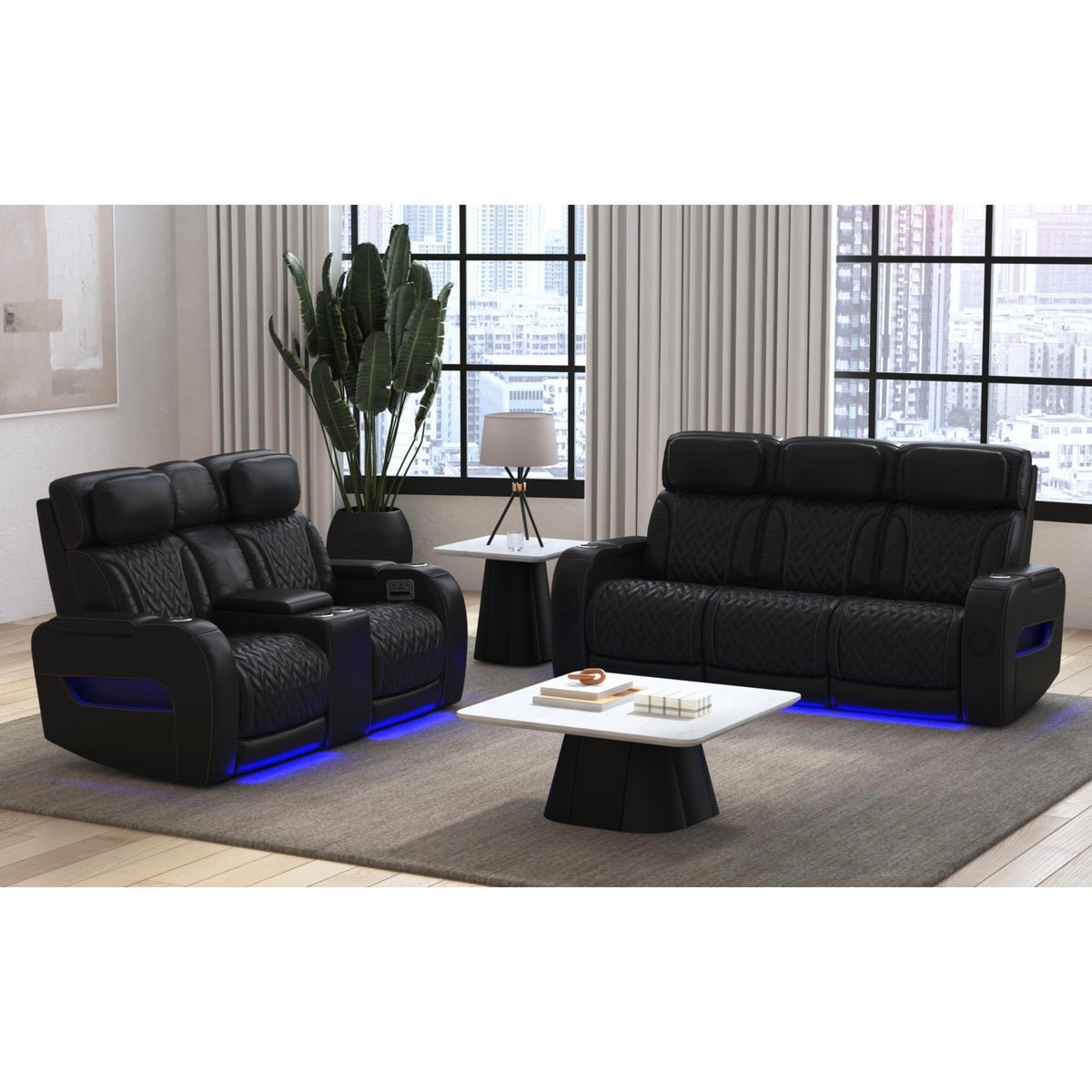 Prime Time P3 Sofa With I Table, Reading Light, Heat, Massage, LED, And Speaker in Black by Elements International, view 12