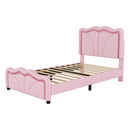 Upholstered Platform Bed & Curve Shaped And Height Adjustable Headboard, LED Light Strips