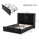 Modern Upholstered LED Bed Frame With Storage Drawers, Wingback Headboard, RGB Light