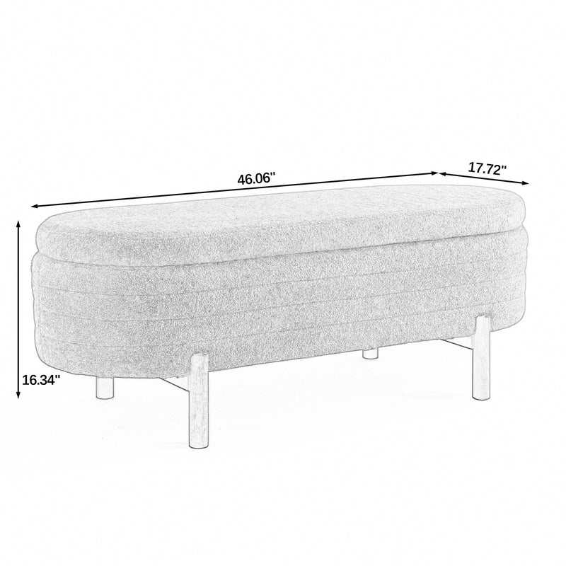 Oval Ottoman Storage Bench With Rubber Wood Legs