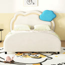 Full Size Upholstered Platform Bed with Cloud-Shaped Headboard and Embedded Light Stripe, Velvet, Beige
