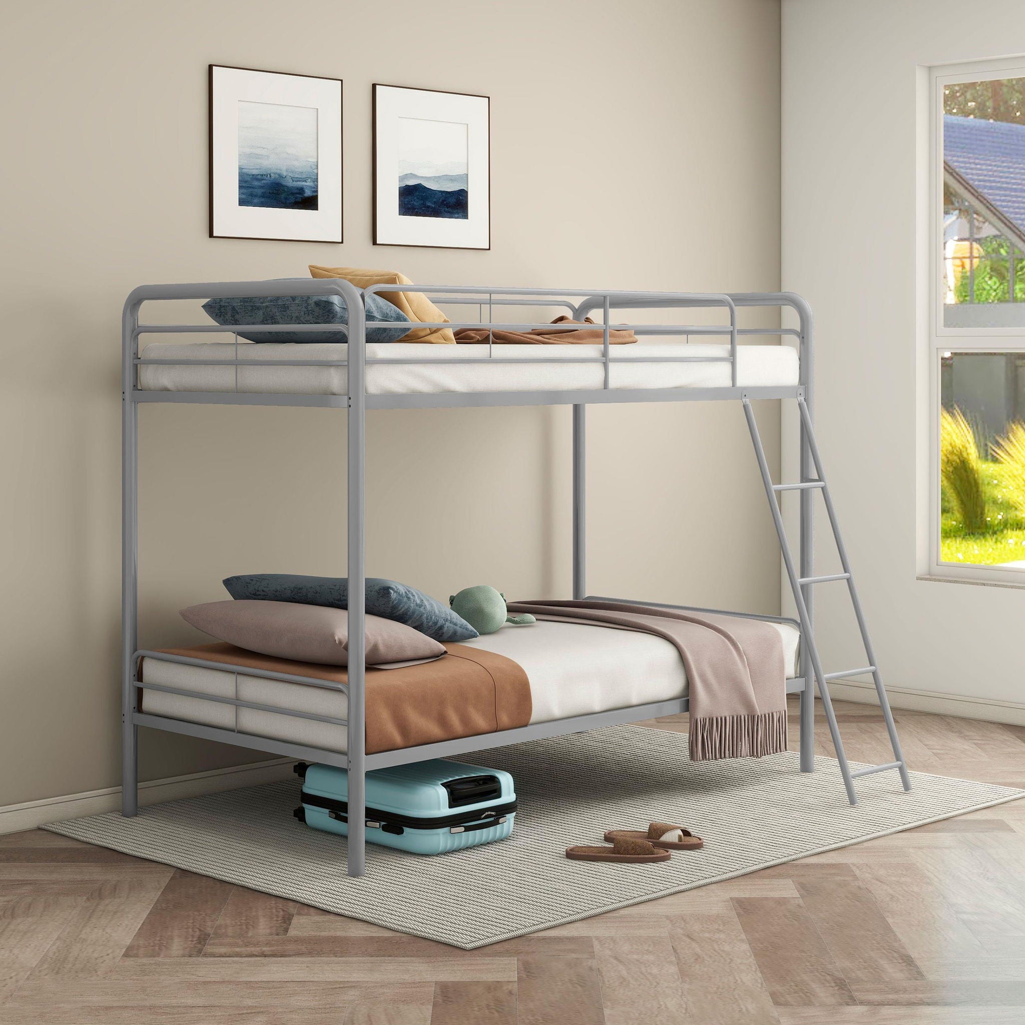 Carson Metal Twin Over Twin Bunk Bed Glossy Silver