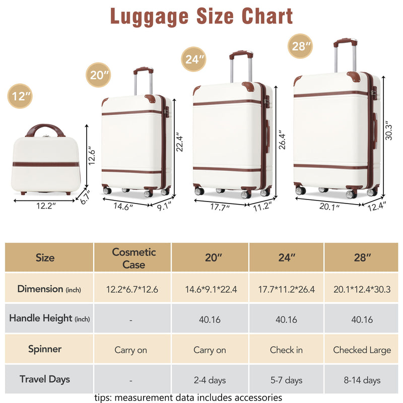 Hardshell Luggage Sets 4 Pieces 20" / 24" / 28" Luggages And Cosmetic Case Spinner Suitcase With Tsa Lock Lightweight