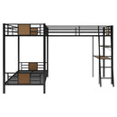L-Shaped Twin Over Twin Bunk Bed With Twin Size Loft Bed With Desk And Shelf - Brown