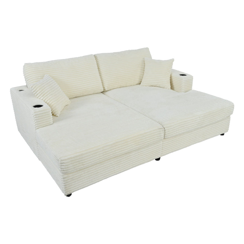Oversized Loveseat Chaise With 2 USB Ports, 2 Cup Holders And 2 Throw Pillows