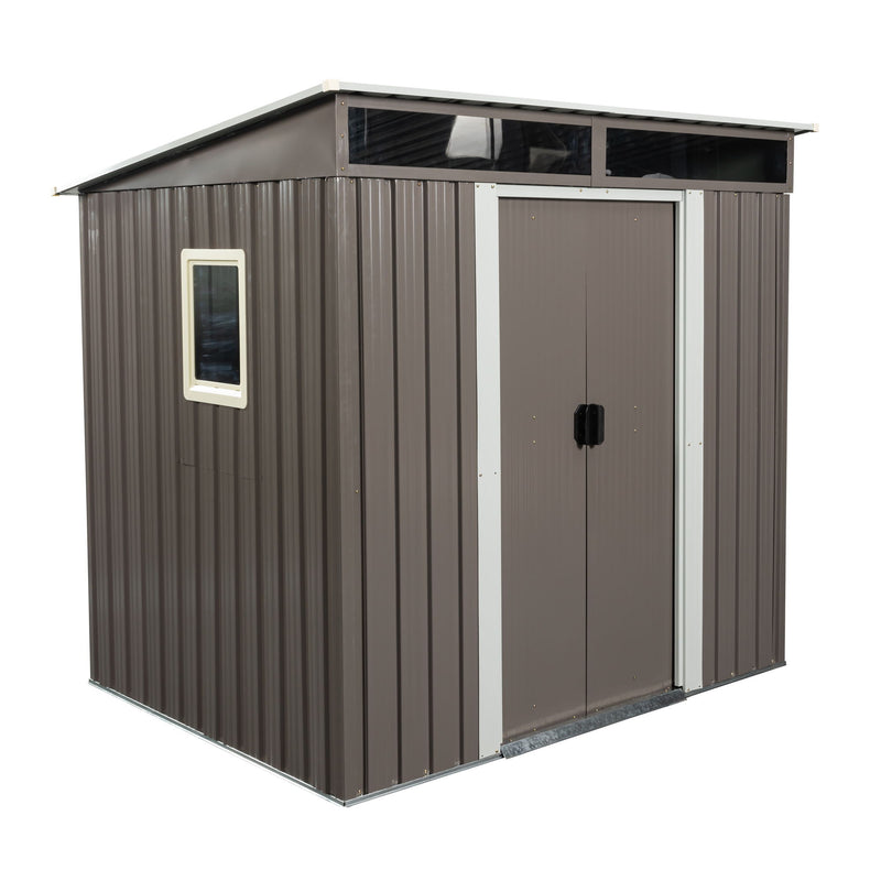 Outdoor Metal Storage Shed With Window Transparent Plate W540S00011 - Gray