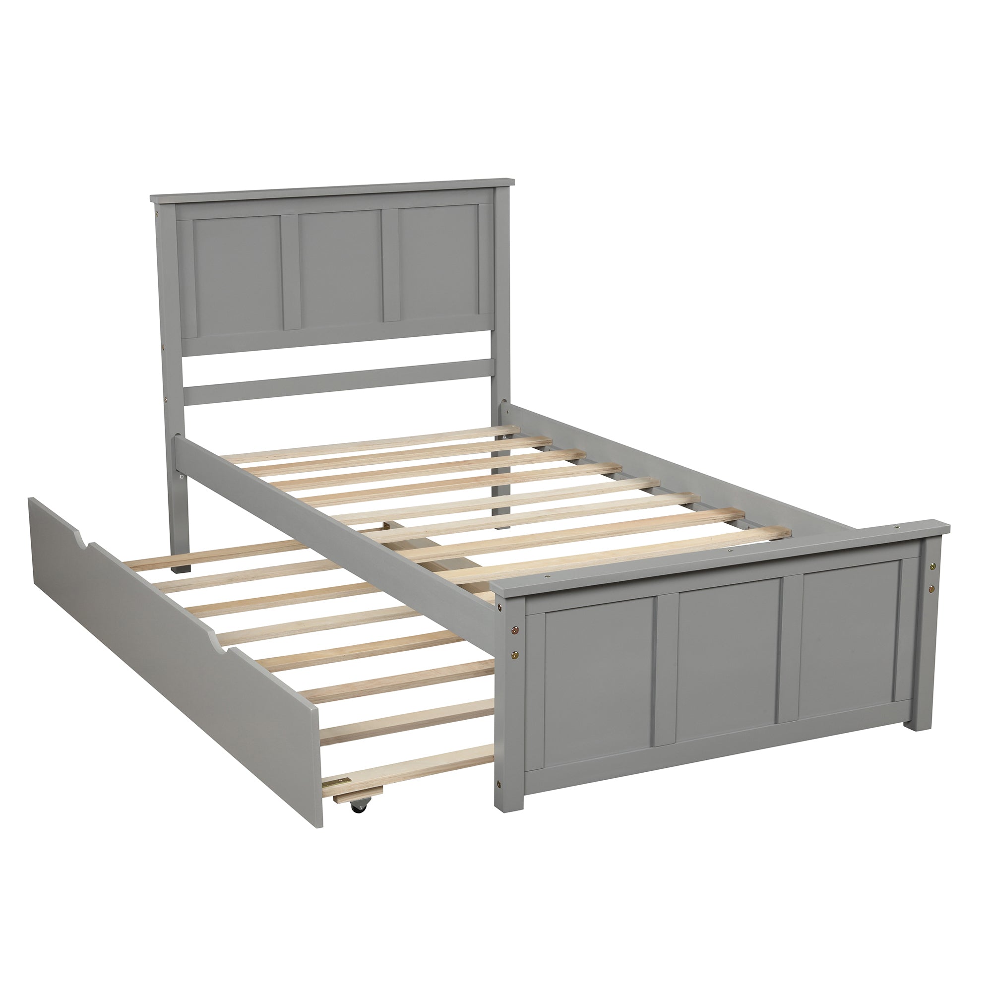 Platform Bed with Twin Size Trundle, Twin Size Frame, Gray - Atlantic Fine Furniture Melbourne FL