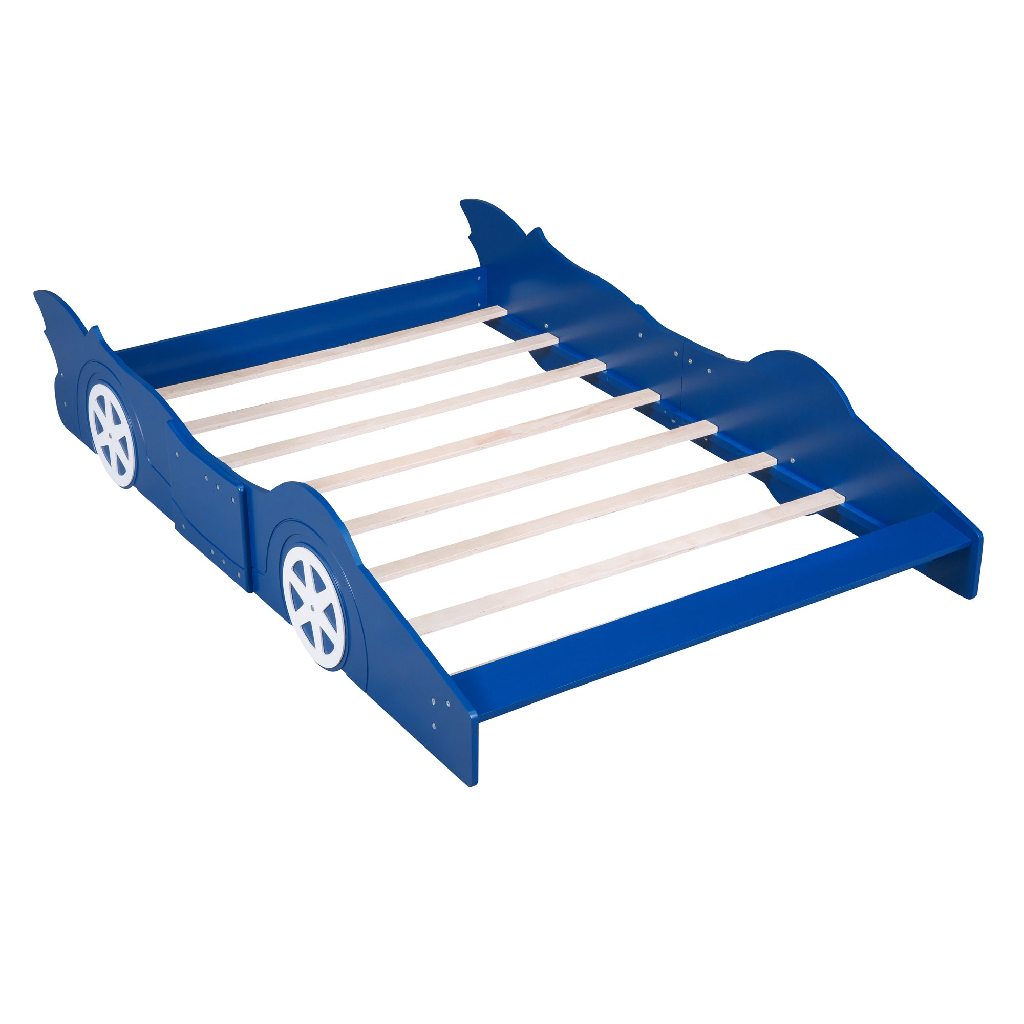 Full Size Race Car-Shaped Platform Bed with Wheels,Blue - Atlantic Fine Furniture Melbourne FL
