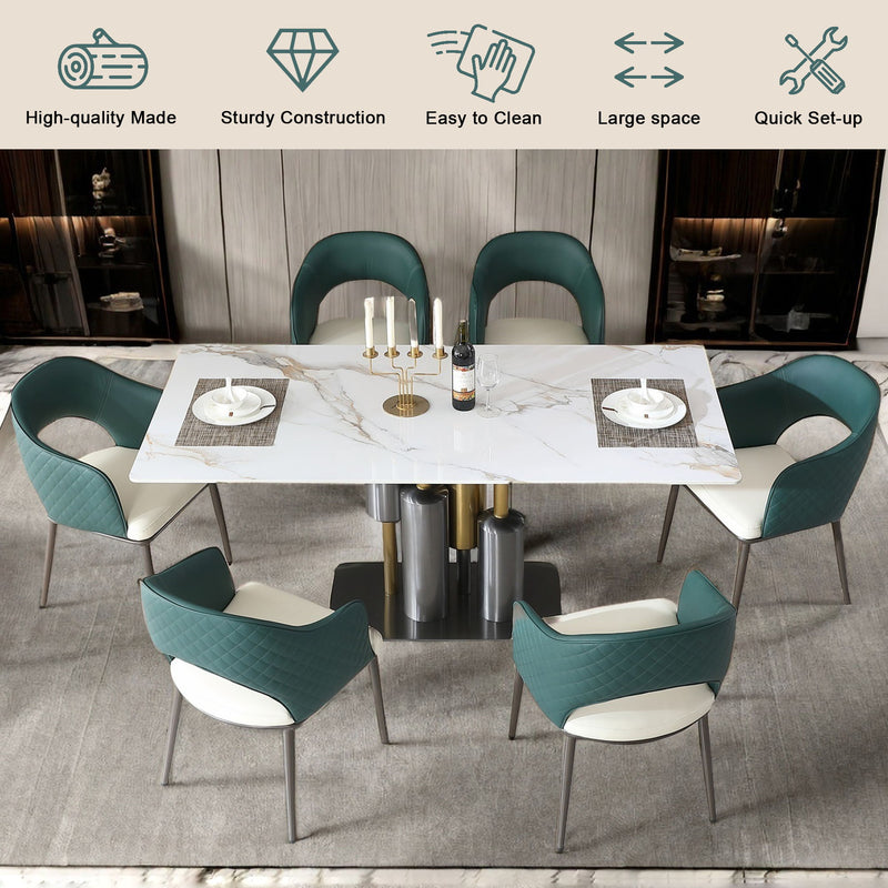 Dining Chairs, Modern Faux Leather Dining Metal Legs (Set of 2) - Green