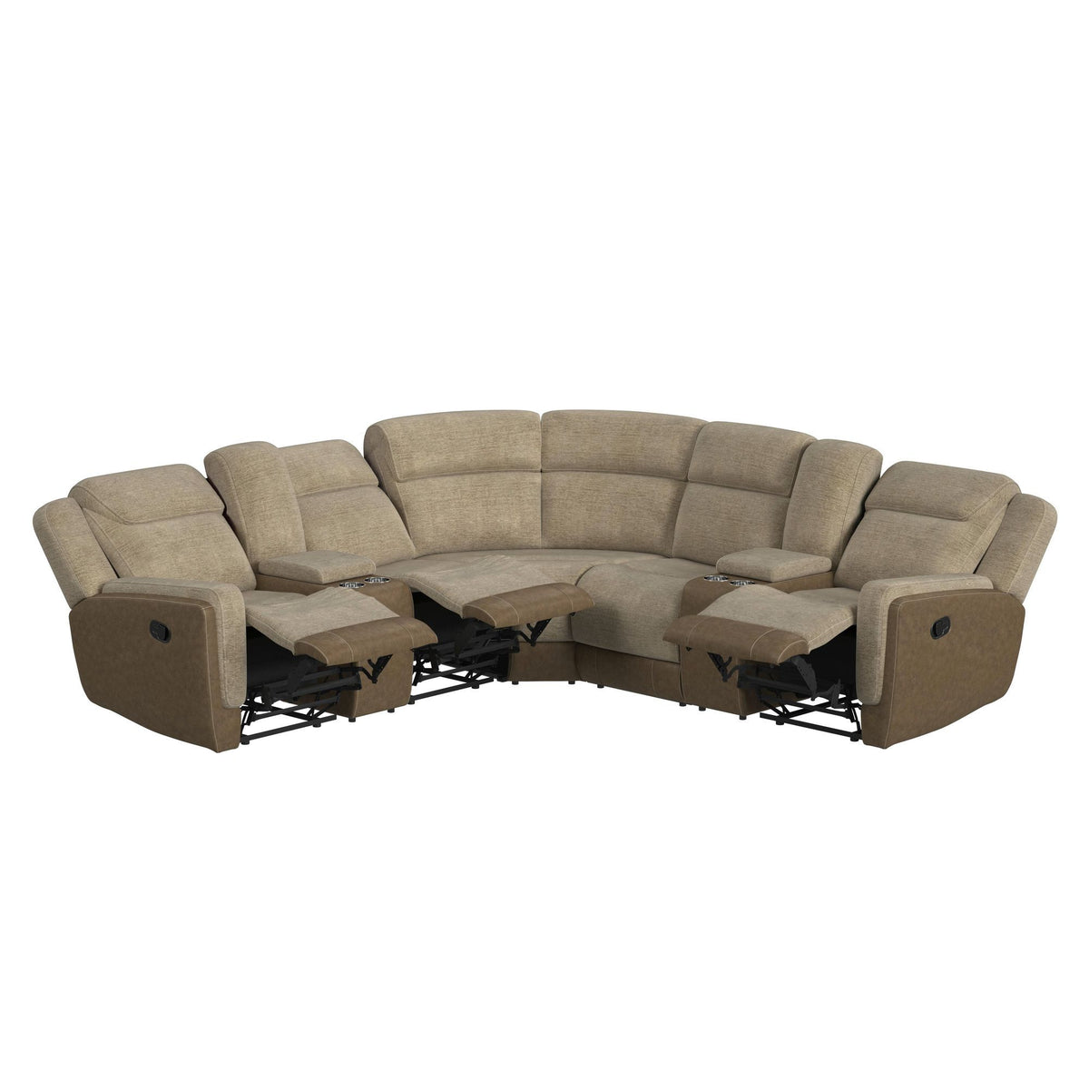 Hornet 3 Piece Sectional Set With Console And 2 Recliners in Gray by Elements International, view 19