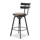 Rustic Metal Barstool With Wooden Seat - Black Brush Silver