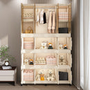 Portable Wardrobe Closet Storage Organizer With 17 Magnetic Doors, 17 Cubes, Hanging Rod & 6 Hangers - Creamy White