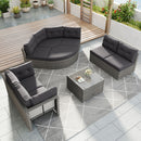 Elegant Patio Furniture Set Outdoor Daybed Rattan Sectional With Cushions And Center Table - Gray