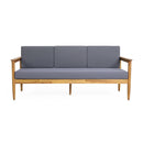 Outdoor 3 Seater Sofa With Cushion And Teak Acacia Wood - Dark Gray