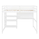 Full Size Wooden Loft Bed with Shelves, Desk and Writing Board - White