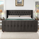 David - King Tufted Wingback Bed - Dark Charcoal Gray