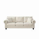 3 Seater Sofa With Tufted Upholstery, Rolled Arms, Nailhead Trim